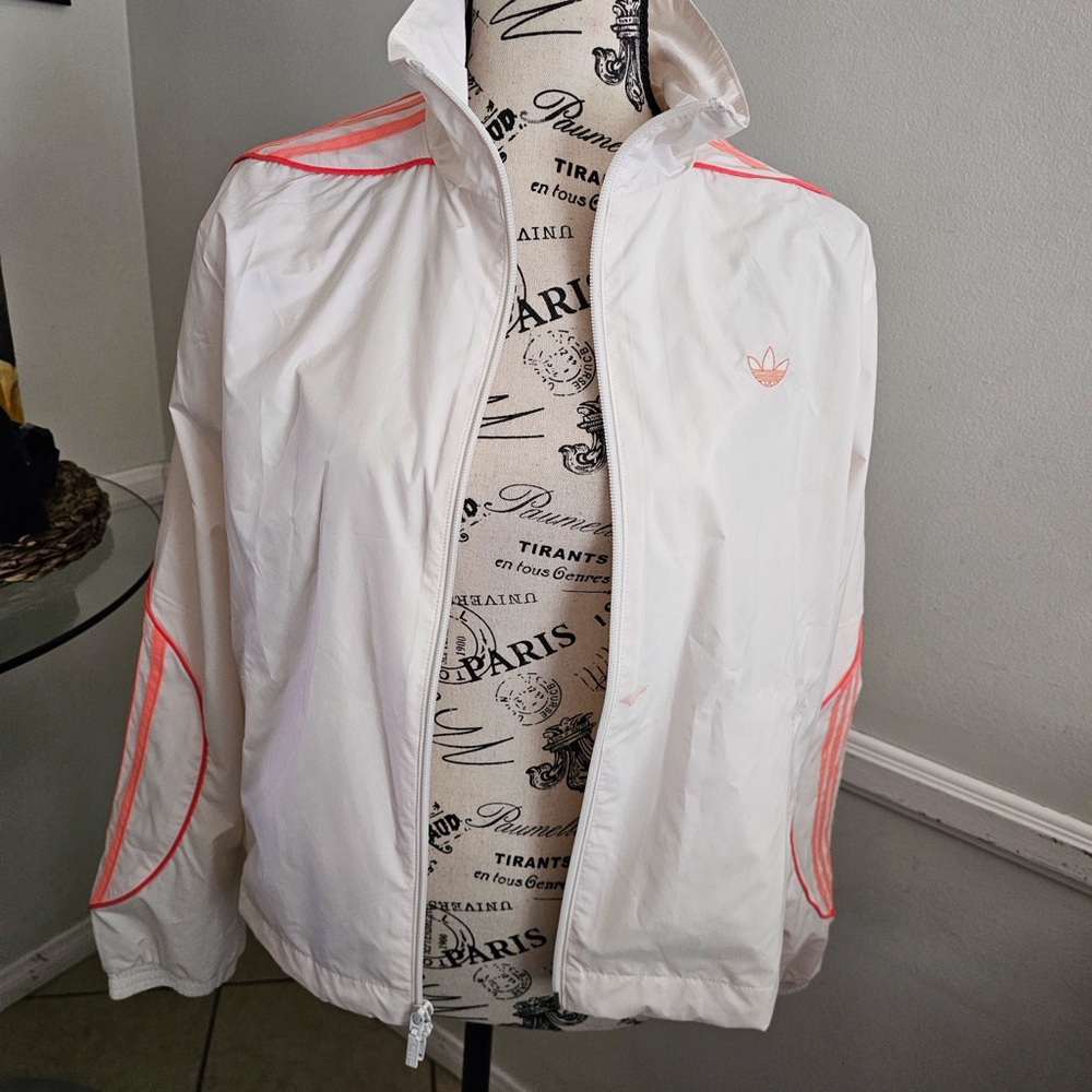 Adidas Women's White Jacket with Pink Accents